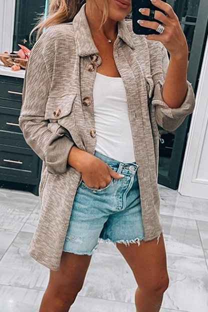 Casual Solid Split Joint Buckle Turndown Collar Outerwear