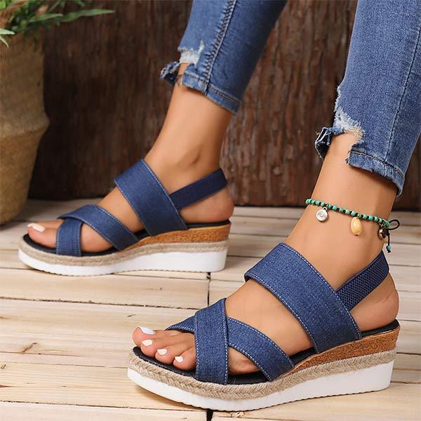 Women's Hemp Rope Fish Mouth Wedge Platform Sandals 76384703C