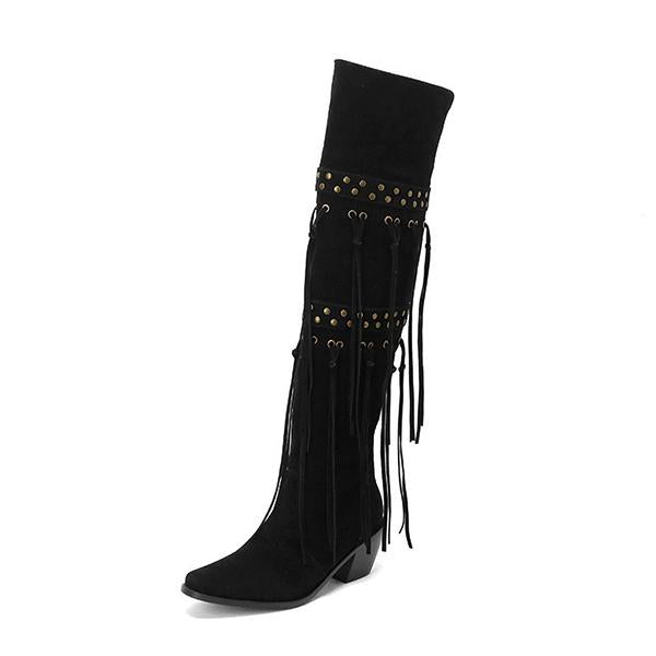 Women's Fashion Stud Tassel Chunky Heel Over-the-Knee Boots 25590507S