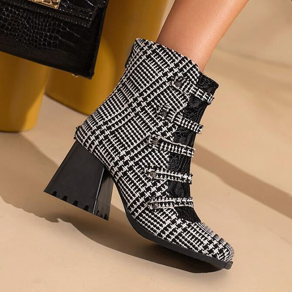 Women's Fashion Square Toe Chunky Heel Booties 90810434S