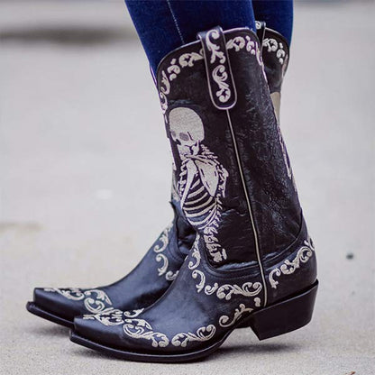 Women'S Embroidered High Block Heel Western Cowboy Boots 70475337C