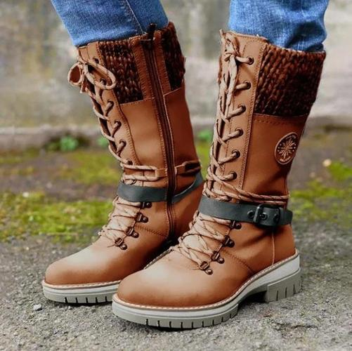 Leather Buckle Wool Stitching Martin Boots