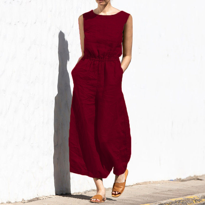 High Waist Sleeveless Loose Jumpsuit