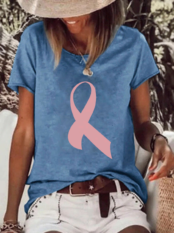 Pink Ribbon Graphic Short Sleeve T-Shirt