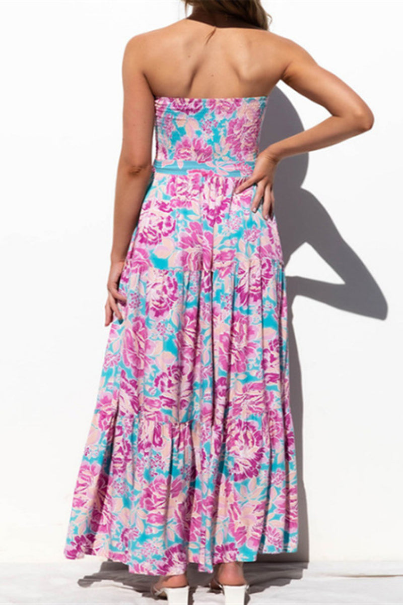 Elegant Floral Patchwork Strapless A Line Dresses