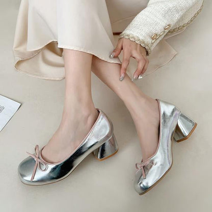 Women's Elegant Bow Barbie Pink Thick Heel Mary Jane 98235633S