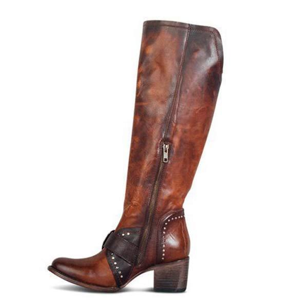 Women's Mid-Heel Round Toe High Shaft Riding Boots 02954525C