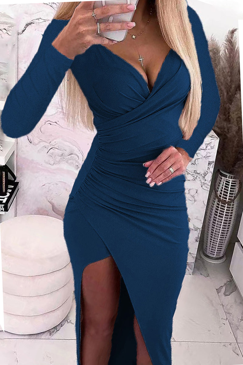 Sexy Solid Color V Neck One Step Skirt Dresses(5 Colors)