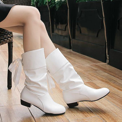 Women's Casual Round Toe Lace Back Mid Boots 39565109S