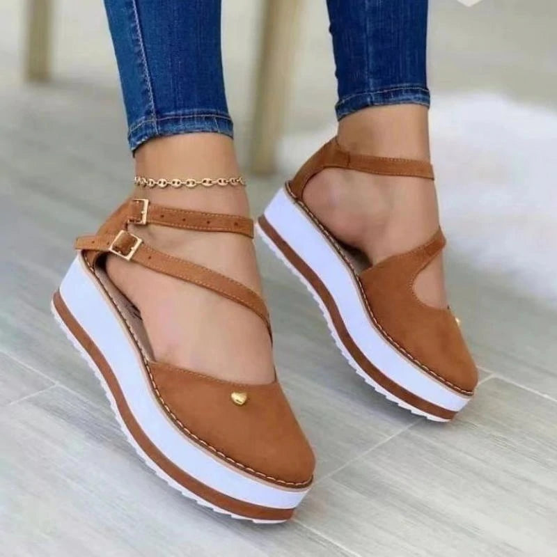 Women's Casual Daily Adjusting Buckle Hollow-out Platform Heel Sandals