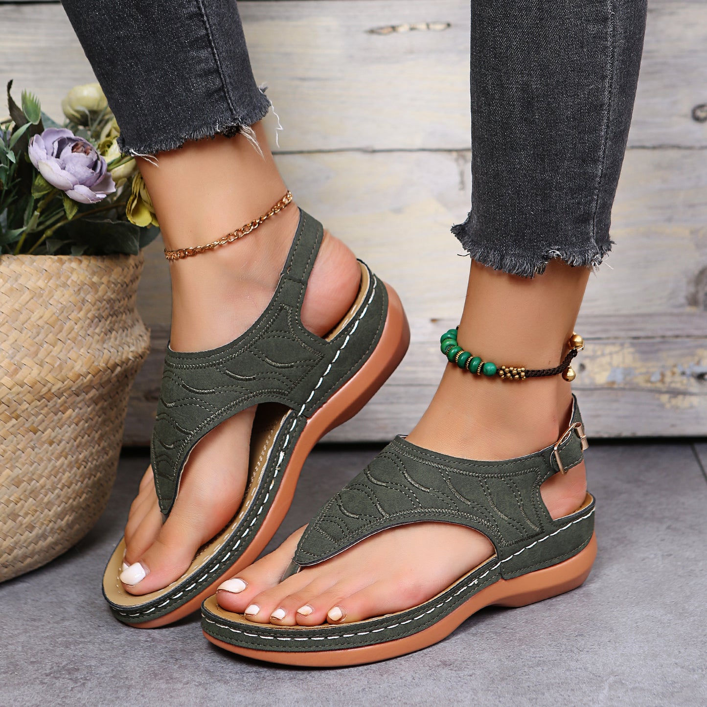 Summer Wedge Sandals for Women - Ankle Buckle Strap