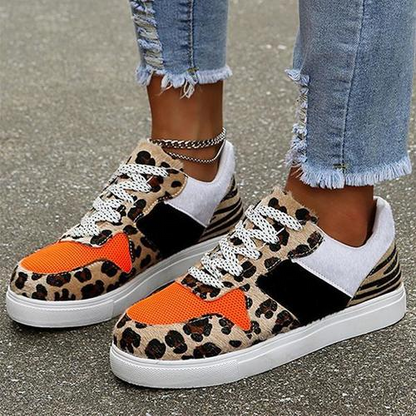 Toe Patchwork Leopard Print Sneakers