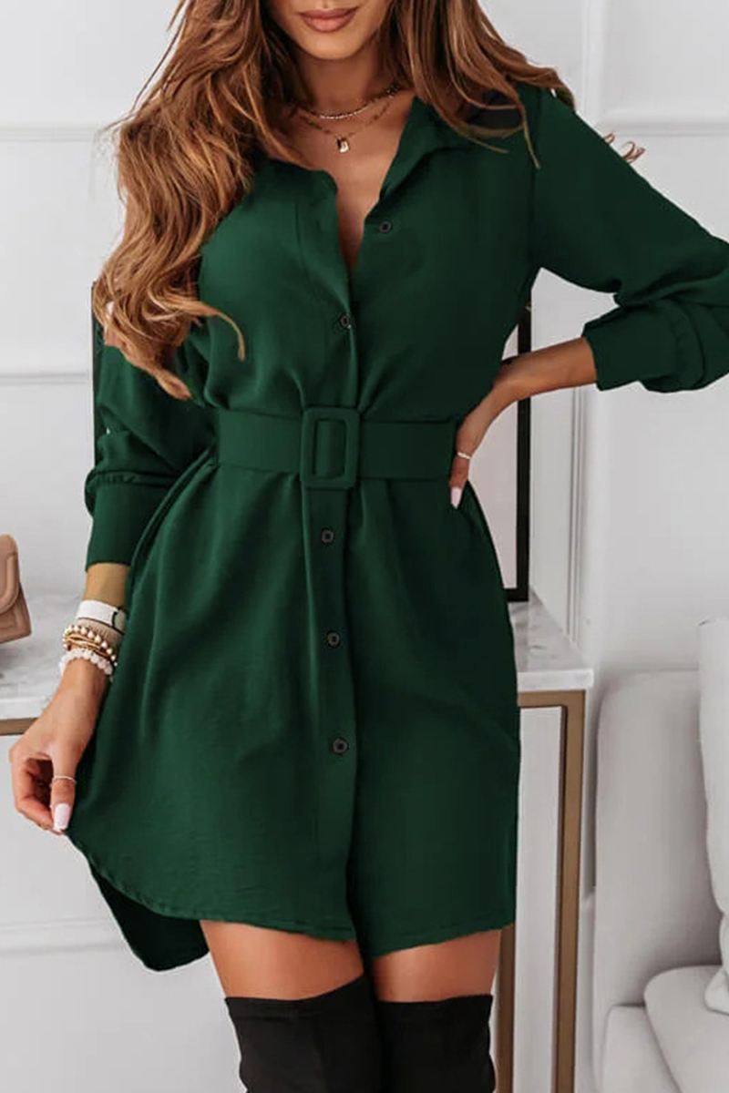 Casual Solid Patchwork Turndown Collar Shirt Dress Dresses(3 colors)