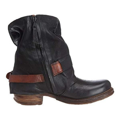 Women's Low Heel Short Boots with Belt Buckle and Metal Side Zipper 61396315C