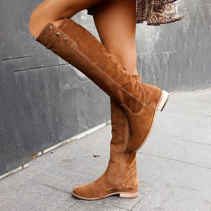 Women's Comfort Low Heel Round Toe Suede Tall Boots 16686893C