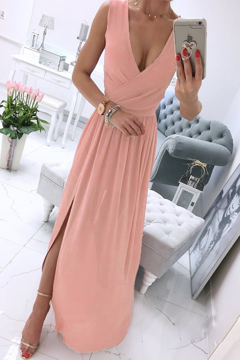 Sexy Simplicity Solid Slit V Neck Princess Dresses