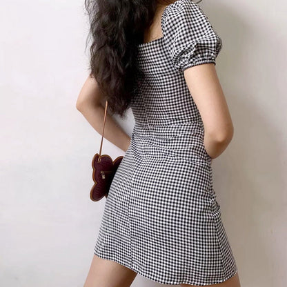 Roman Retro Gingham Puff Dress ~ HANDMADE