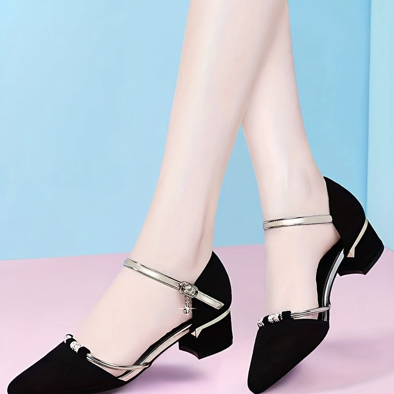 Black Buckle Strap Heels - Comfortable Women's D'Orsay Shoes