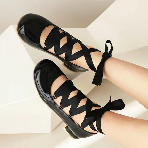 Women's Elegant Retro Square Toe Lace-up Flats 50657216C