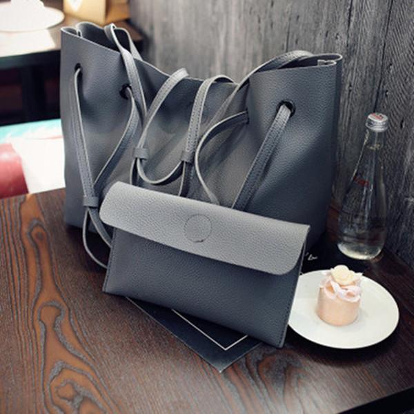 2PCS Large Capacity PU Shoulder Bag with Mini Clutche Purse