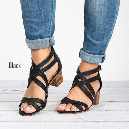 Women'S Chunky Heel Back Zipper Sandals 95324033C