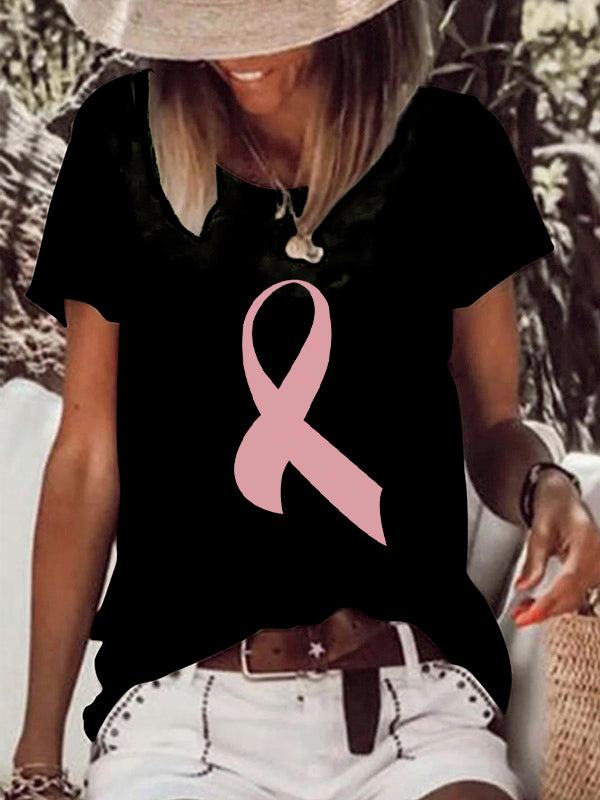 Pink Ribbon Graphic Short Sleeve T-Shirt