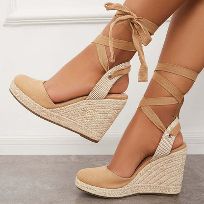 Lace up Espadrille Wedges Platform Heel Singback Sandals