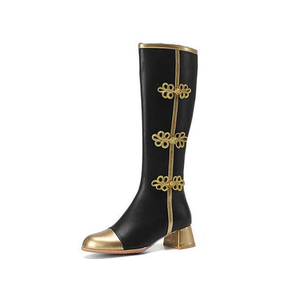 Women's Fashion Gold Side Zipper Knee Boots 77584196S