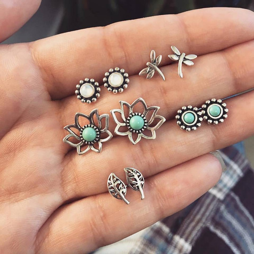 Boho Turquoise Stud Earring Set
