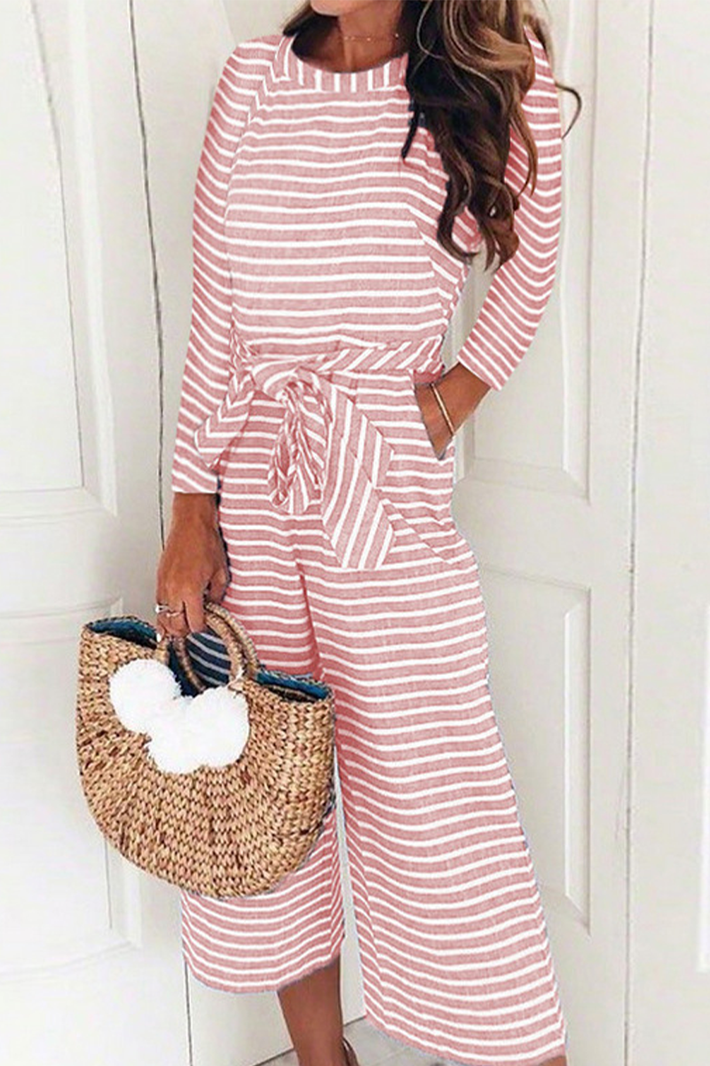 Casual Striped O Neck Straight Jumpsuits(3 Colors)