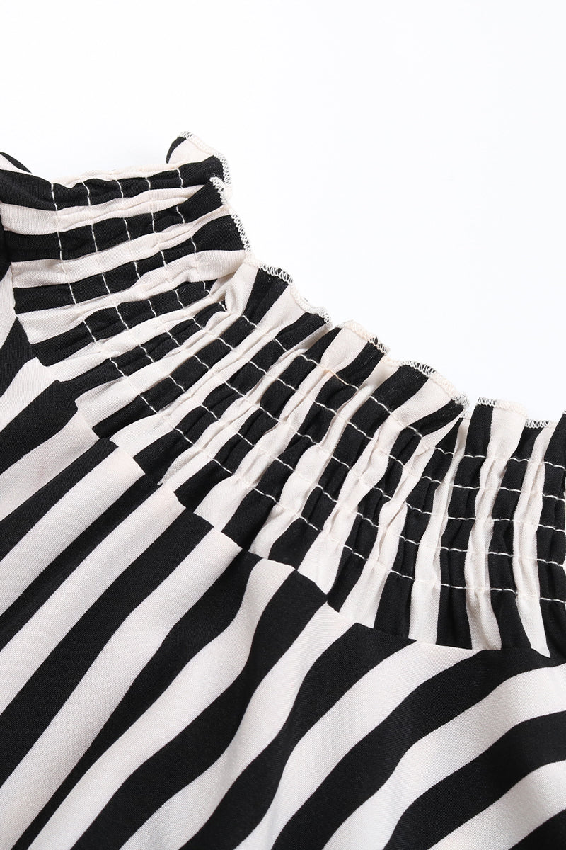 Sweet Elegant Striped Printing Stringy Selvedge Turtleneck A Line Dresses(4 Colors)