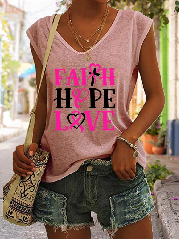 Faith Hope Love Pink Ribbon Graphic T-shirts