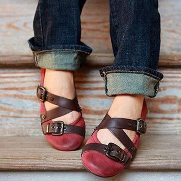 Women's Flat Low-Cut Buckle Strap Casual Shoes 45255689C