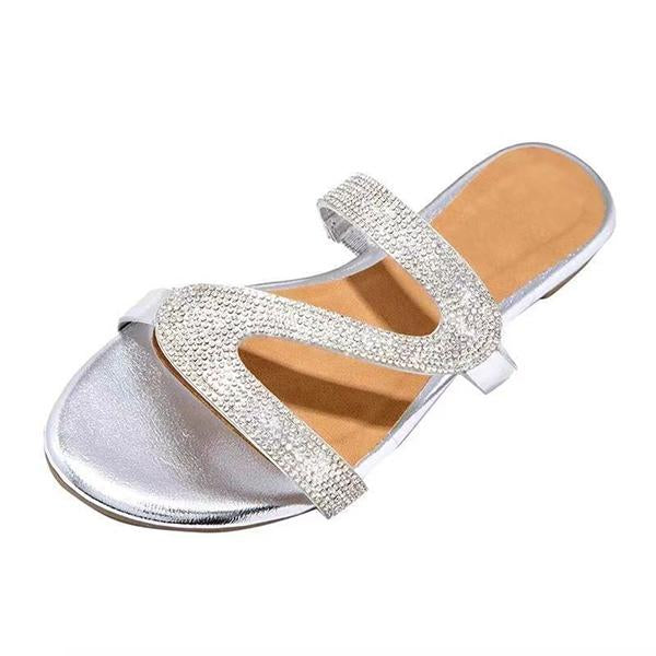 Women's Fashion Open Toe Rhinestone Flat Slippers 36039939C