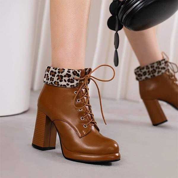 Women's Chunky Heel High Heel Front Lace-Up Ankle Boots 39671512C