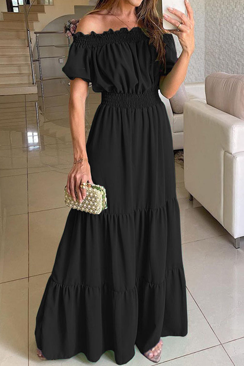 Sexy Elegant Solid Solid Color Off the Shoulder Waist Skirt Dresses