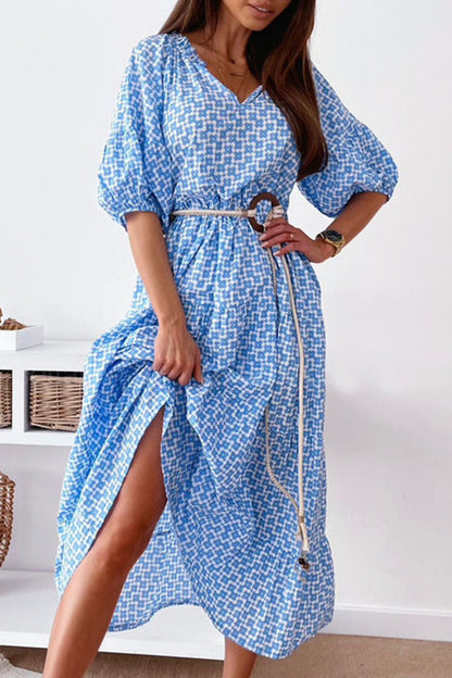 Fashion Casual Print Patchwork V Neck A Line Dresses