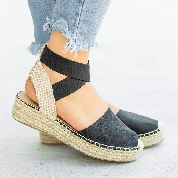 Women's Hemp Woven Baotou Hemp Rope Wedge Canvas Shoes 09917481C