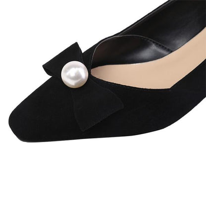 Women's Pearl Black Bow Block Heel Mary Jane Shoes 91094691S