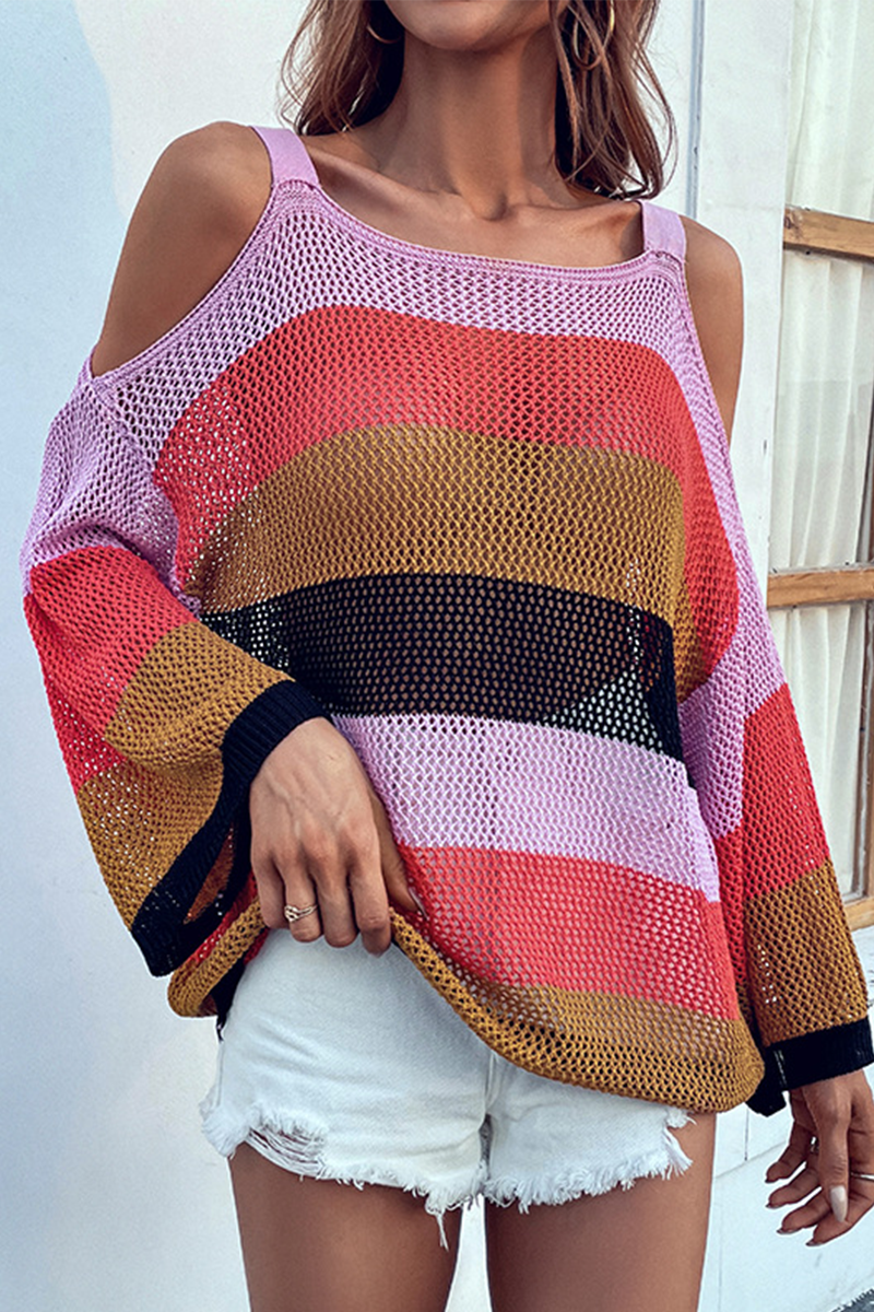Casual Striped Patchwork O Neck Tops