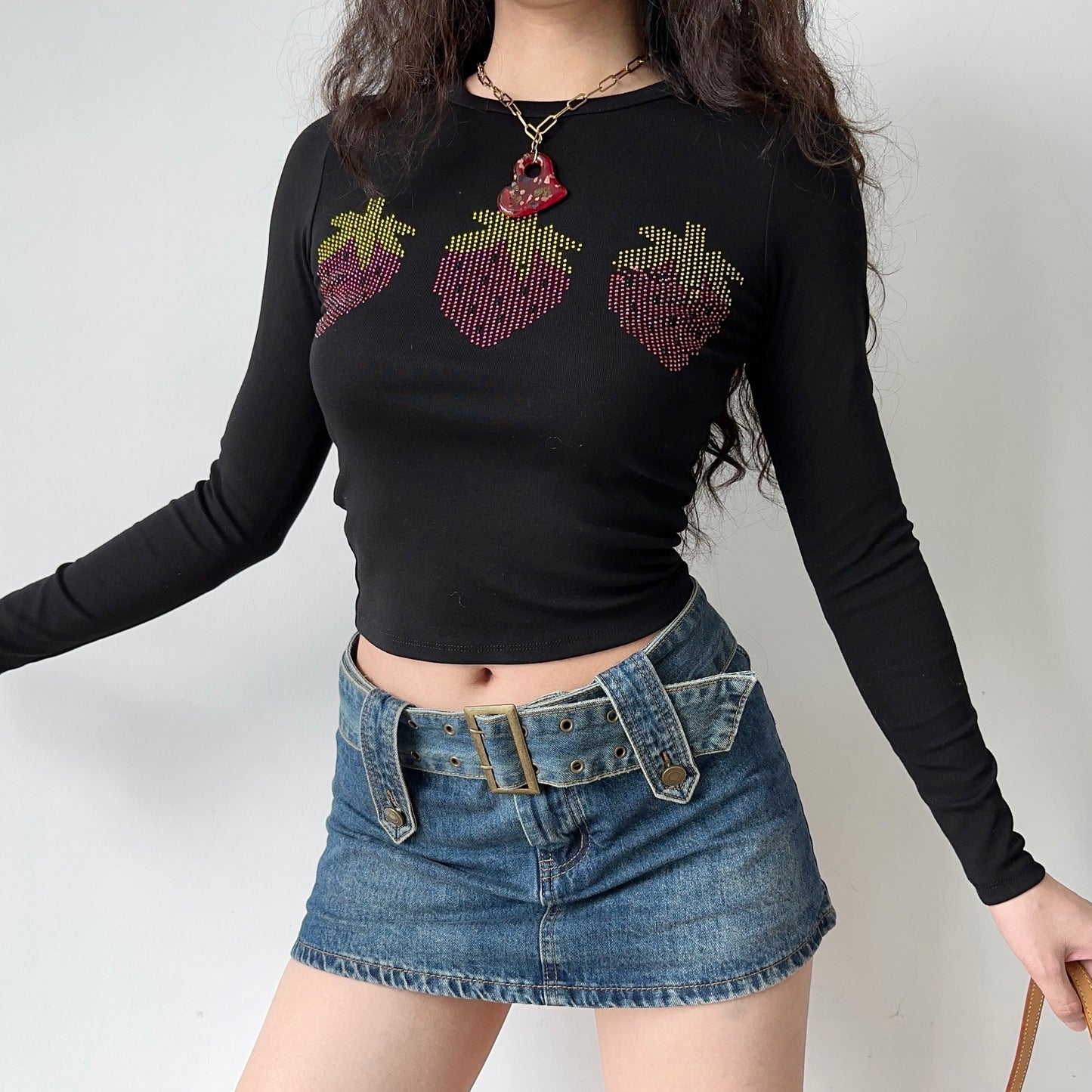 Strawberry Trio Longsleeve Shirt ~ HANDMADE