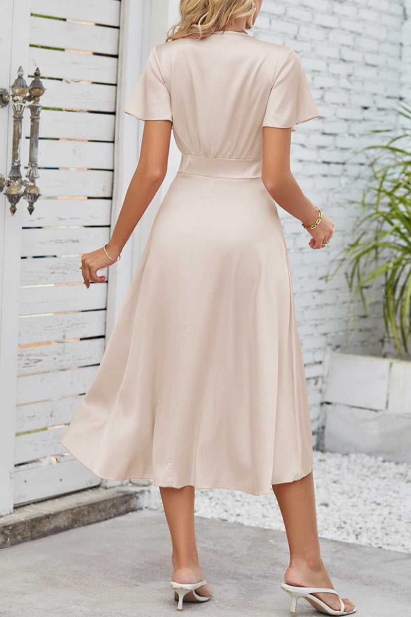 Celebrities Elegant Solid Fold With Bow V Neck A Line Dresses