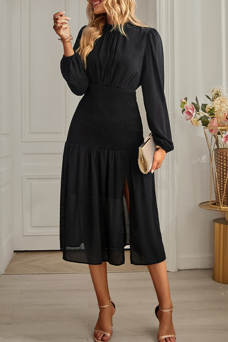 Elegant Solid Flounce Half A Turtleneck Waist Skirt Dresses