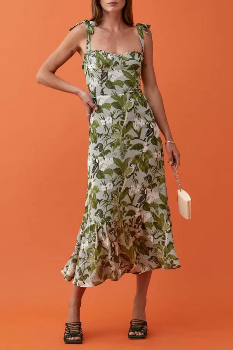 Fashion Elegant Floral Patchwork Flounce Strapless A Line Dresses