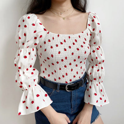 Strawberry Bubble Horn Sleeve Top