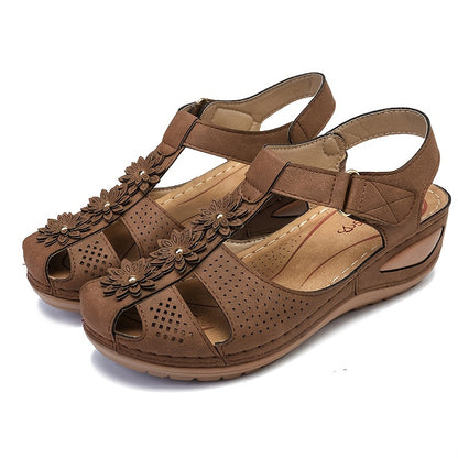 Faux Leather Hook & Loop Sandals - Women's Open Toe Casual Shoes