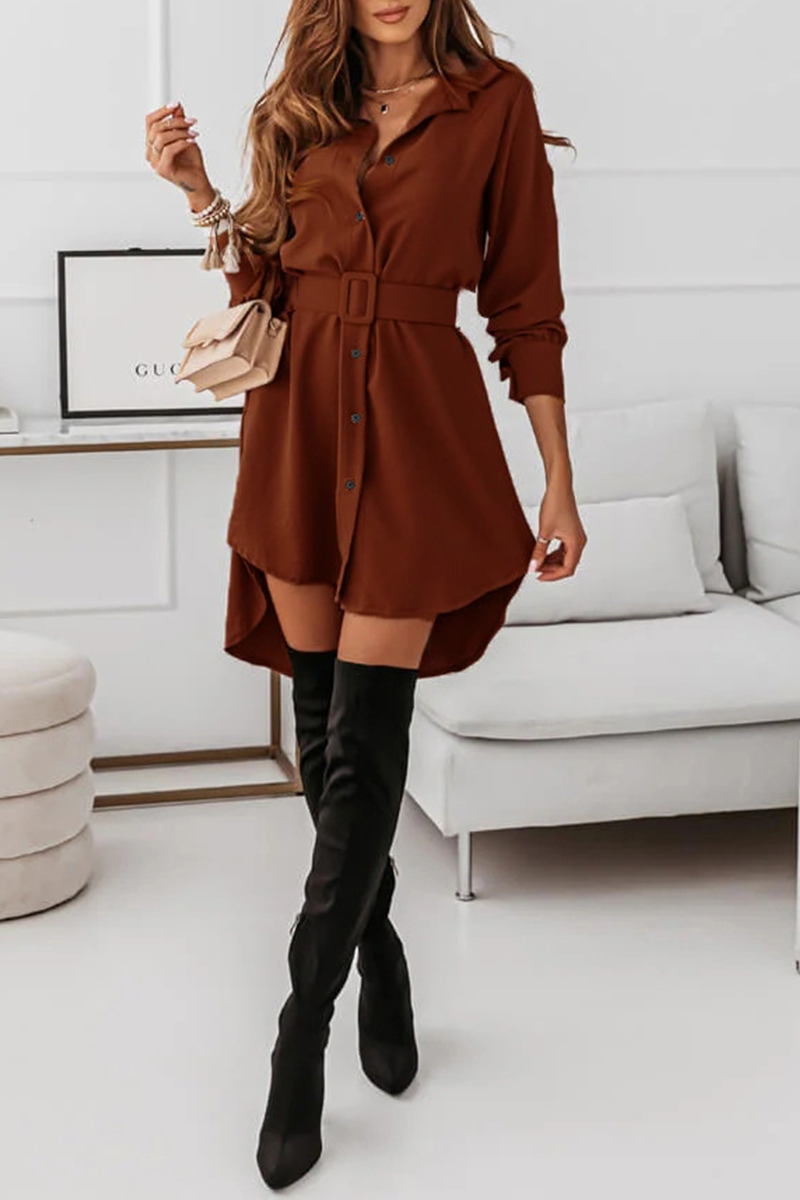 Casual Solid Patchwork Turndown Collar Shirt Dress Dresses(3 colors)