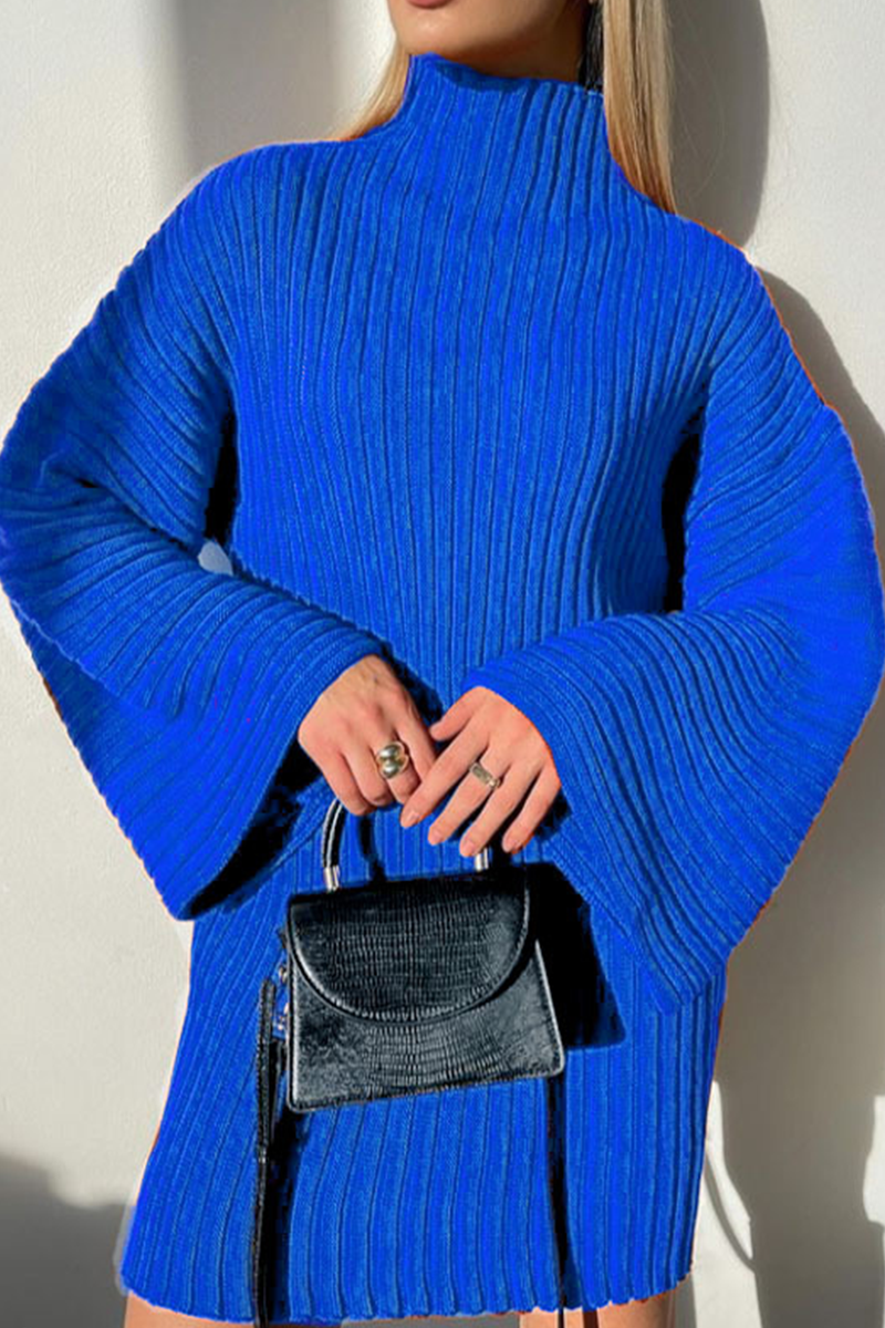 Casual Solid Split Joint Turtleneck Straight Dresses(4 colors)