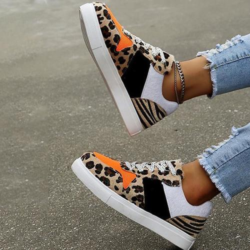 Toe Patchwork Leopard Print Sneakers