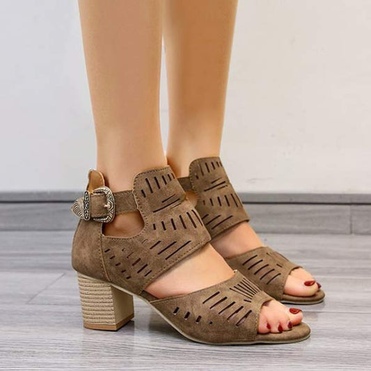 Women'S Hollow Chunky Heel High Heel Sandals 10470422C